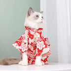 Cat Kimono Dress Autumn and Winter Cute Pet Dress Cat Costume Flower Pattern Clothes for Kitten Puppy