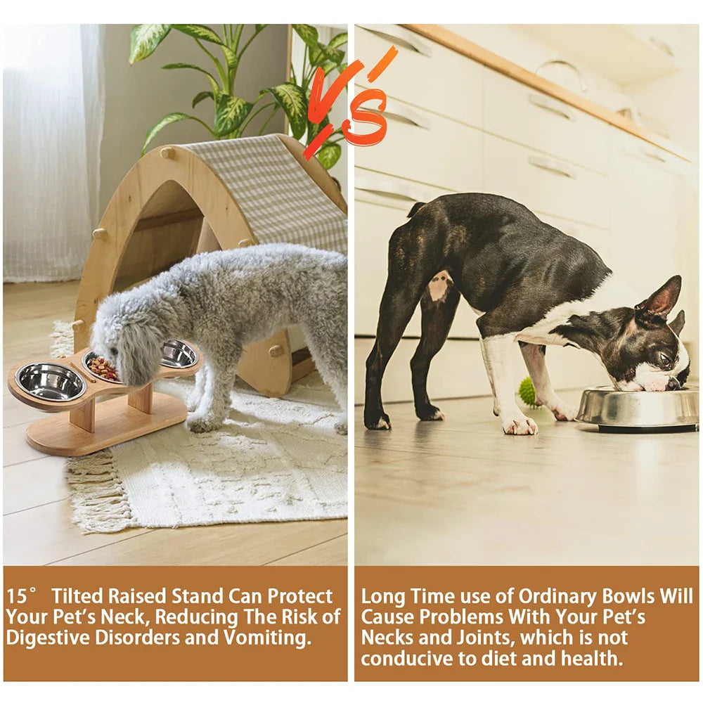 Raised Cat Feeder 3 Bowls in 1 Feeding & Watering Supplies 15° Raised Puppy 3 Stainless Steel Bowls
