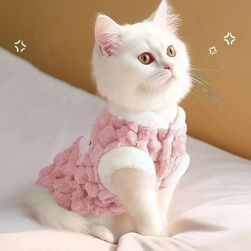Winter Cat Dog Clothes with Buckle Sweet Bear Print Pet Plush Sweater for Small Dogs Pomeranian Chihuahua
