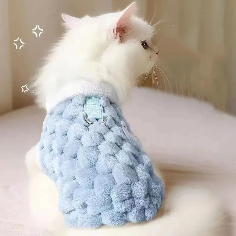 Winter Cat Dog Clothes with Buckle Sweet Bear Print Pet Plush Sweater for Small Dogs Pomeranian Chihuahua