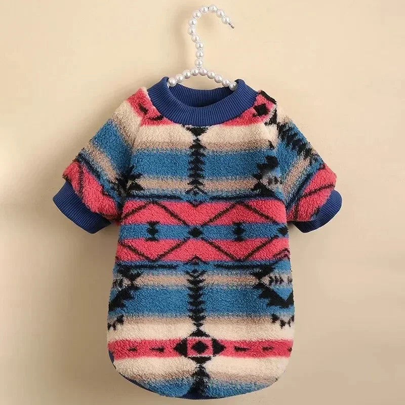 Autumn and Winter Cat and Dog Clothes Cute Striped Plush Polyester Sweatshirt Pet Clothes Durable