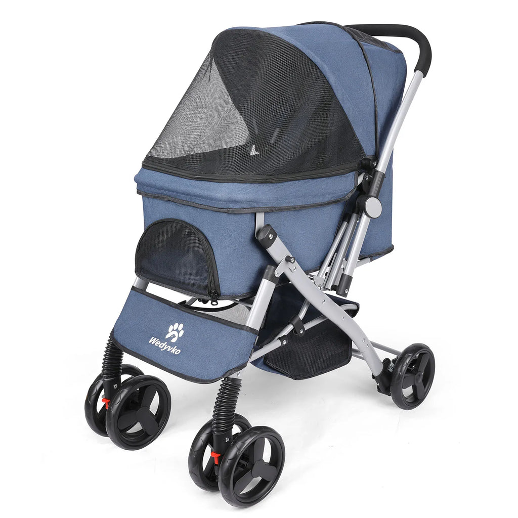 Foldable Cat Dog Stroller  Detachable  Easy Assembly Pet Travel Carrier W/Shock Absorption Folding Resistant